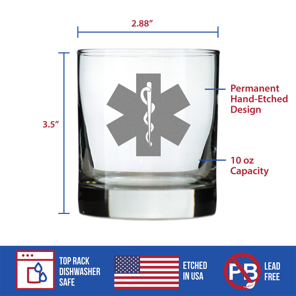 EMT Star of Life Whiskey Rocks Glass - EMS Themed Gifts for Paramedics and EMTS - 10.25 Oz