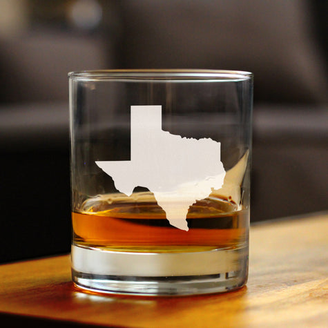 Texas State Outline Whiskey Rocks Glass - State Themed Drinking Decor and Gifts for Texan Women & Men - 10.25 Oz Whisky Tumbler Glasses