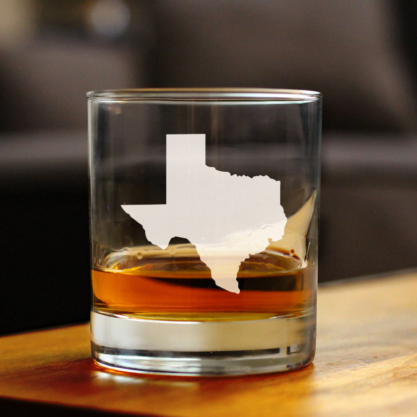 Texas State Outline Whiskey Rocks Glass - State Themed Drinking Decor and Gifts for Texan Women & Men - 10.25 Oz Whisky Tumbler Glasses
