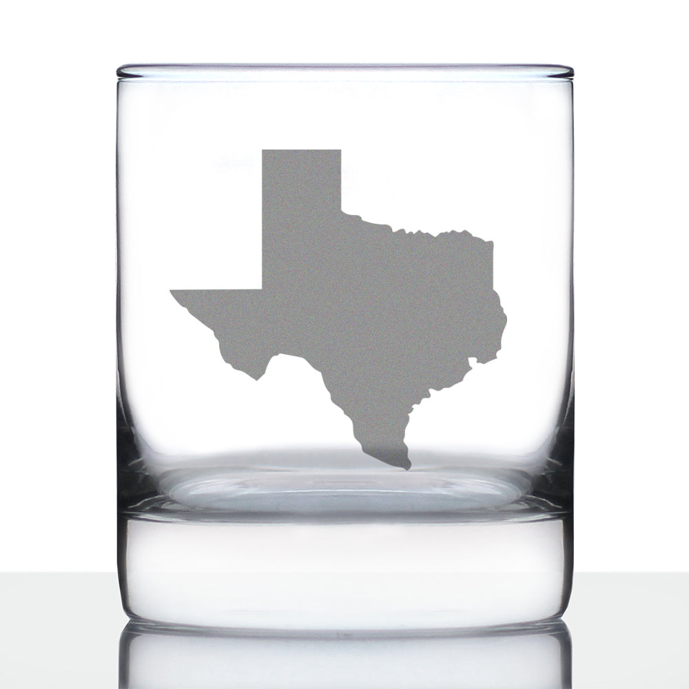 Texas State Outline Whiskey Rocks Glass - State Themed Drinking Decor and Gifts for Texan Women & Men - 10.25 Oz Whisky Tumbler Glasses