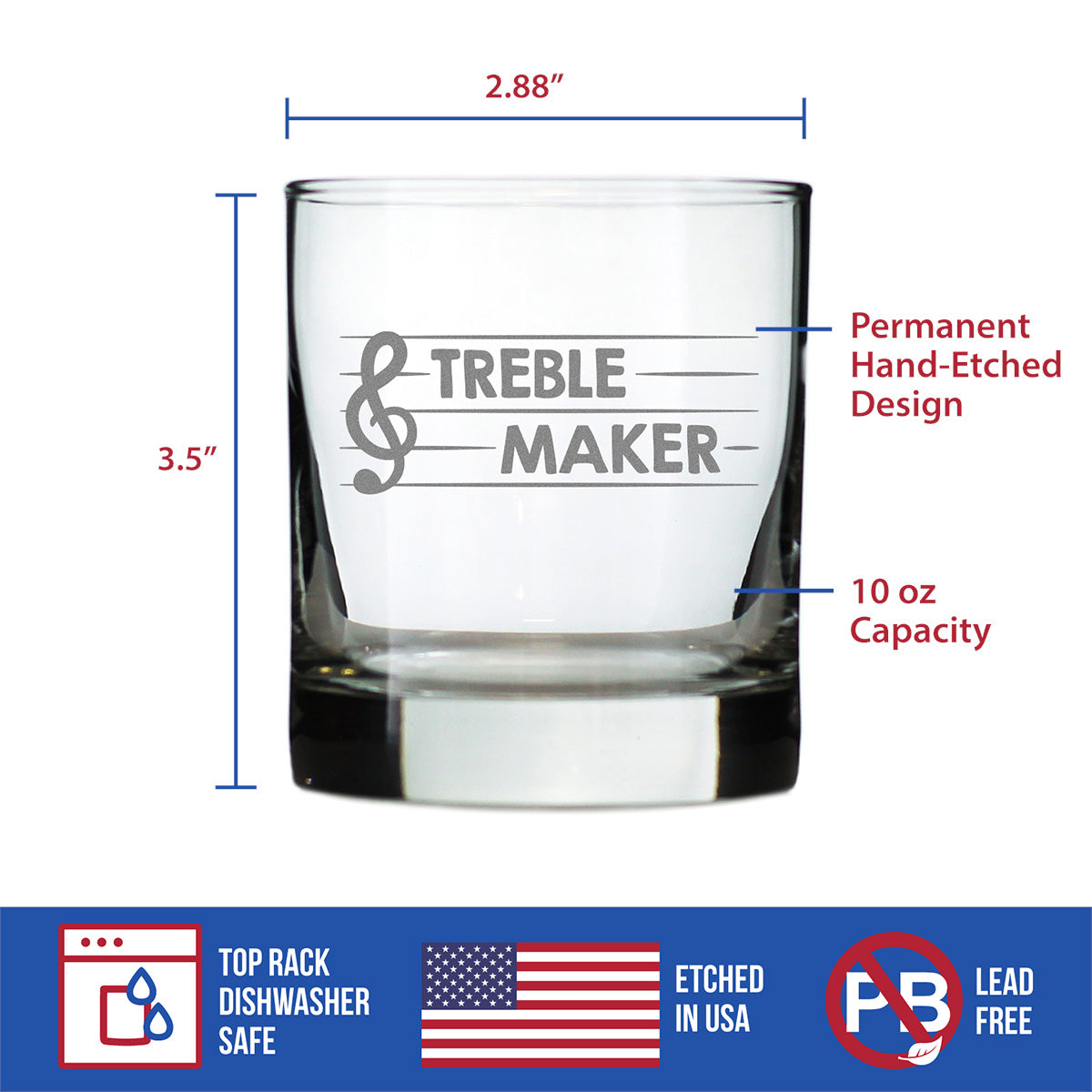 Treble Maker - Whiskey Rocks Glass - Cute Unique Music Teacher Gifts for Musical Men &amp; Women - 10.25 Oz