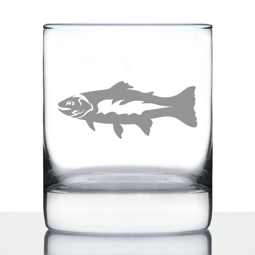 Trout - Whiskey Rocks Glass - Trout Fishing Gifts for Fisherman - Whisky Fish Tumbler & Fun Lake House Decor - 10.25 oz