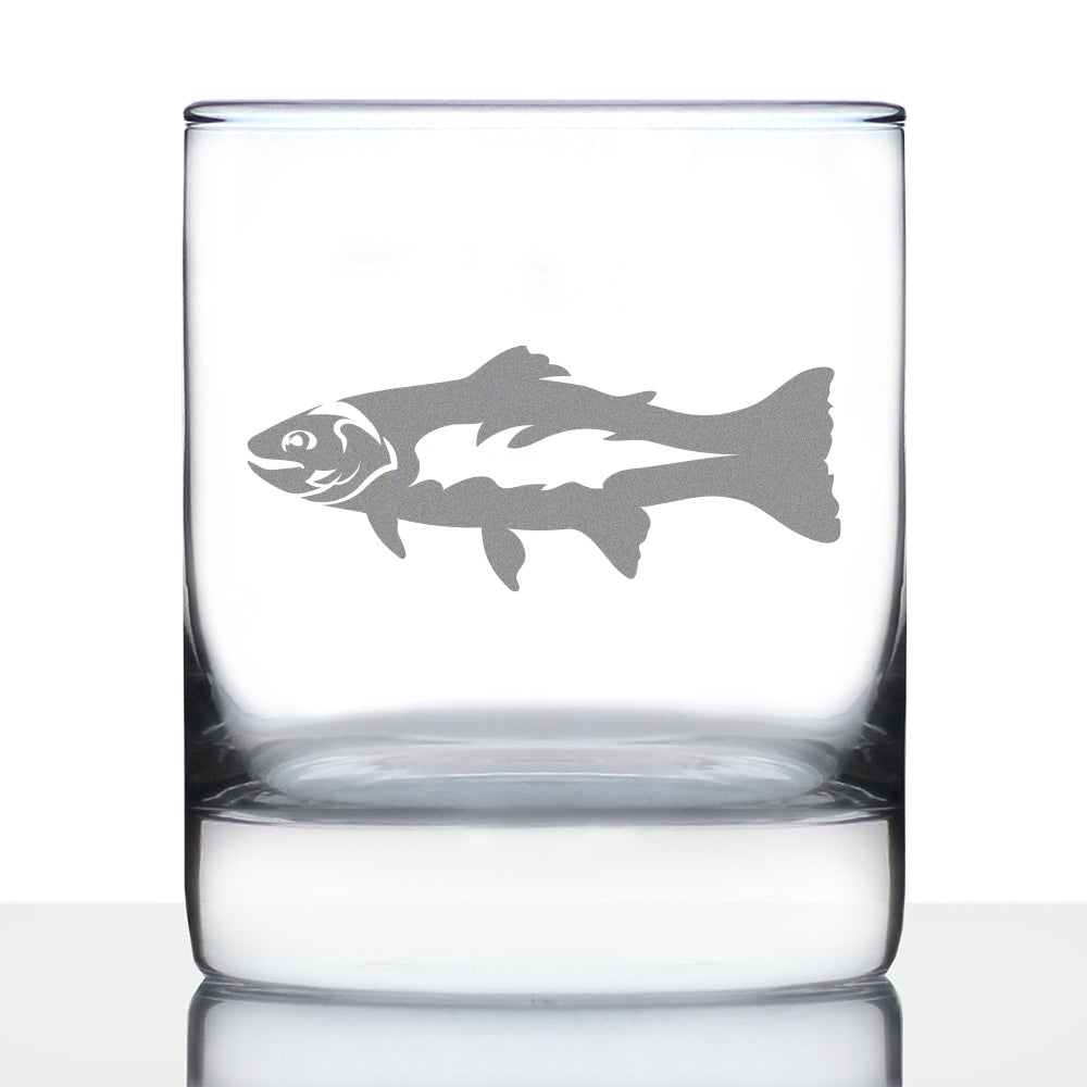 Trout - Whiskey Rocks Glass - Trout Fishing Gifts for Fisherman - Whisky Fish Tumbler &amp; Fun Lake House Decor - 10.25 oz