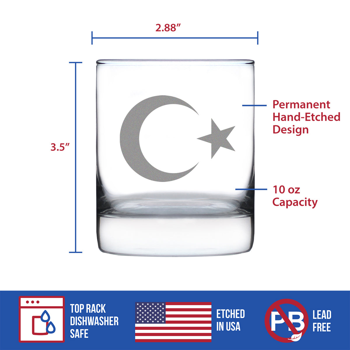 Turkey Flag Rocks Glass Engraved Old Fashioned Glasses for Men &amp; Women - Fun 10.25 Oz Turkish Themed Gifts - Cute Gift for Turks