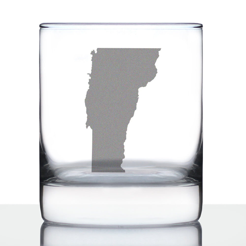 Vermont State Outline Whiskey Rocks Glass - State Themed Drinking Decor and Gifts for Vermonter Women & Men - 10.25 Oz Whisky Tumbler Glasses