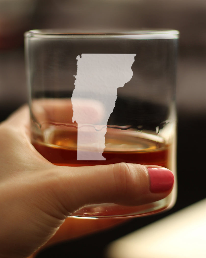Vermont State Outline Whiskey Rocks Glass - State Themed Drinking Decor and Gifts for Vermonter Women & Men - 10.25 Oz Whisky Tumbler Glasses