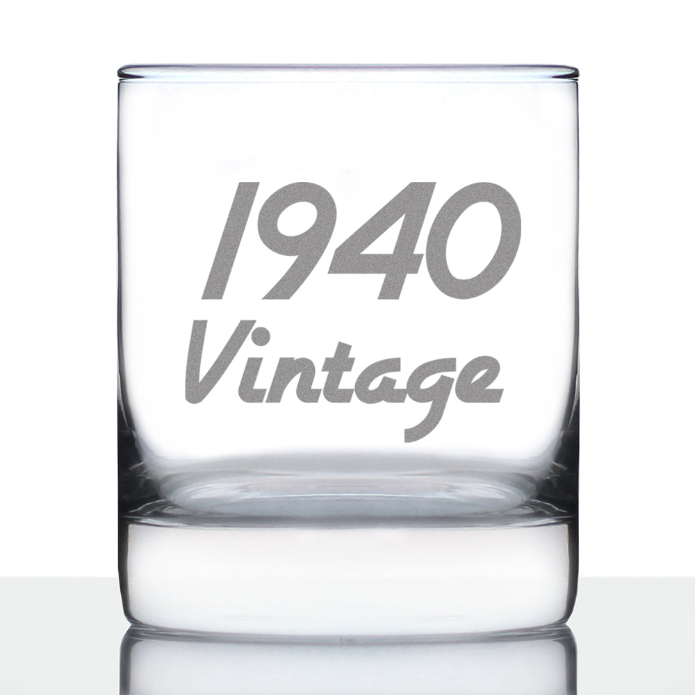 Vintage 1940 - Fun 86th Birthday Whiskey Rocks Glass Gifts for Men & Women Turning 86 - Retro Whisky Drinking Tumbler