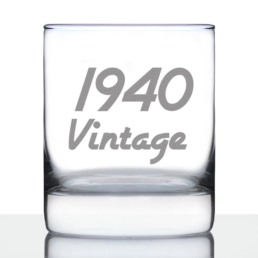 Vintage 1940 - Fun 86th Birthday Whiskey Rocks Glass Gifts for Men & Women Turning 86 - Retro Whisky Drinking Tumbler