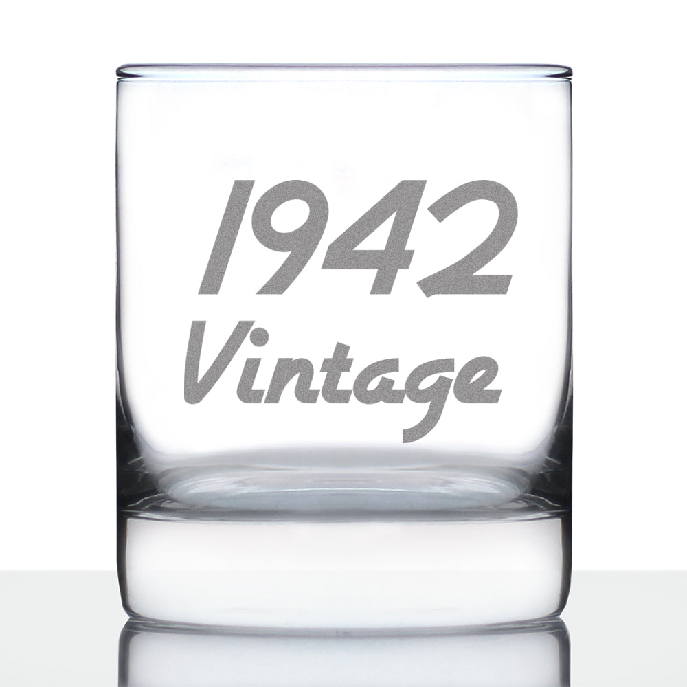 Vintage 1942 - Fun 82nd Birthday Whiskey Rocks Glass Gifts for Men &amp; Women Turning 82 - Retro Whisky Drinking Tumbler