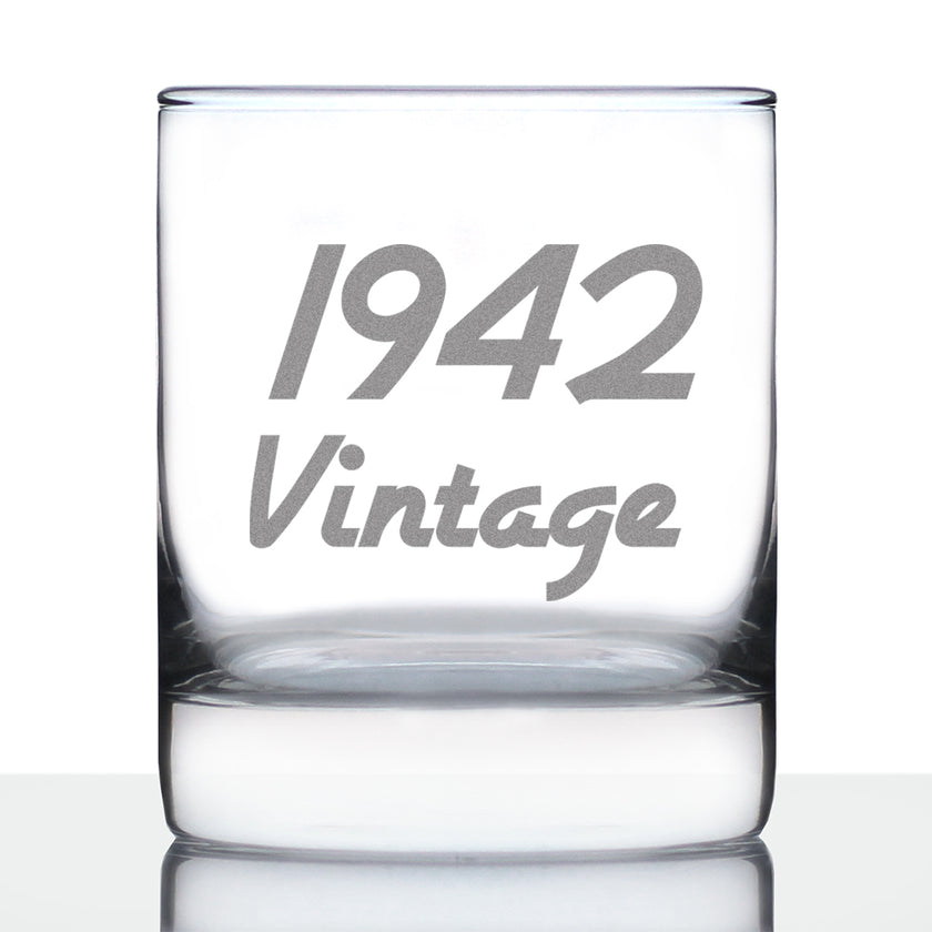 Vintage 1942 - Fun 84th Birthday Whiskey Rocks Glass Gifts for Men & Women Turning 84 - Retro Whisky Drinking Tumbler