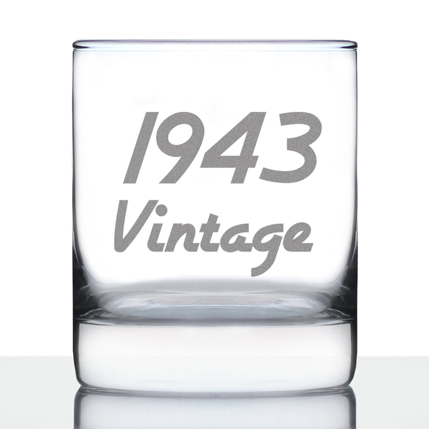 Vintage 1943 - Fun 83rd Birthday Whiskey Rocks Glass Gifts for Men & Women Turning 83 - Retro Whisky Drinking Tumbler