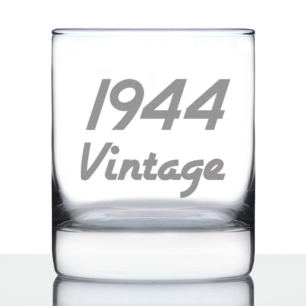 Vintage 1944 - Fun 82nd Birthday Whiskey Rocks Glass Gifts for Men & Women Turning 82 - Retro Whisky Drinking Tumbler