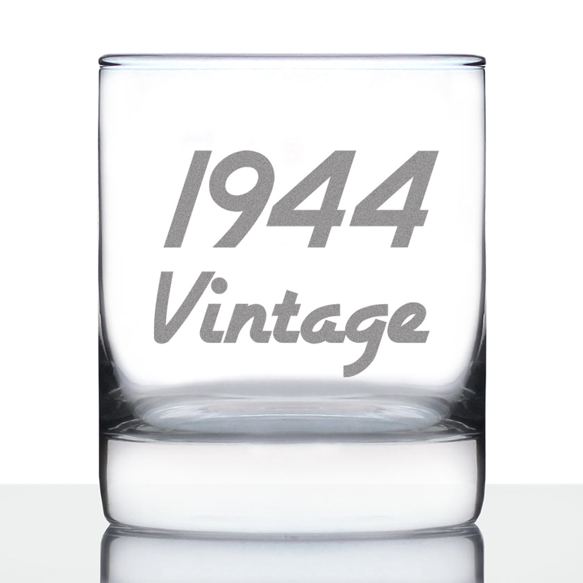 Vintage 1944 - Fun 82nd Birthday Whiskey Rocks Glass Gifts for Men & Women Turning 82 - Retro Whisky Drinking Tumbler