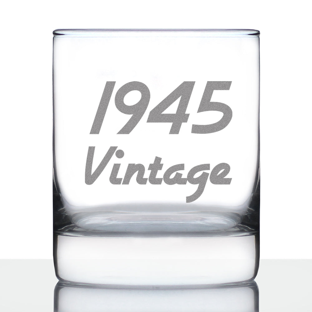 Vintage 1945 - Fun 78th Birthday Whiskey Rocks Glass Gifts for Men &amp; Women Turning 78 - Retro Whisky Drinking Tumbler