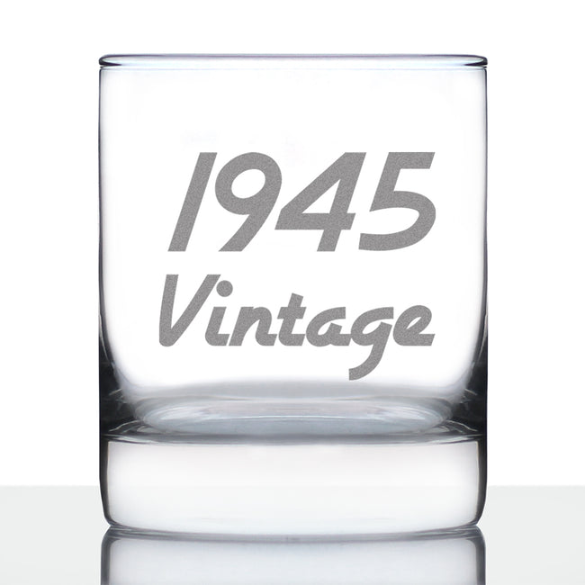 Vintage 1945 - Fun 81st Birthday Whiskey Rocks Glass Gifts for Men & Women Turning 81 - Retro Whisky Drinking Tumbler