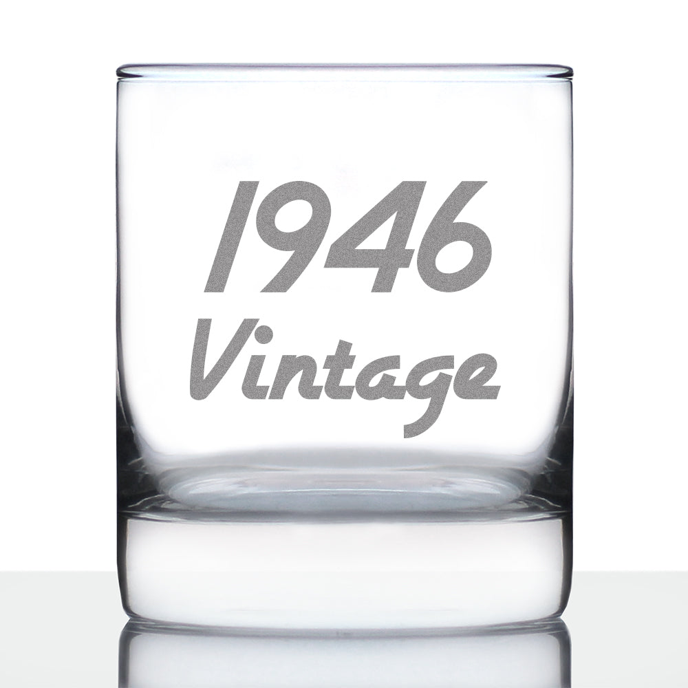 Vintage 1946 - Fun 80th Birthday Whiskey Rocks Glass Gifts for Men & Women Turning 80 - Retro Whisky Drinking Tumbler