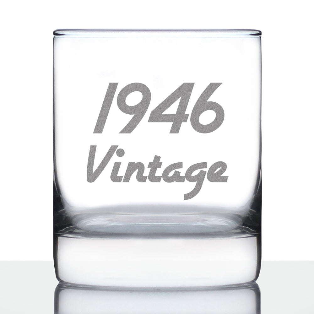 Vintage 1946 - Fun 77th Birthday Whiskey Rocks Glass Gifts for Men &amp; Women Turning 77 - Retro Whisky Drinking Tumbler