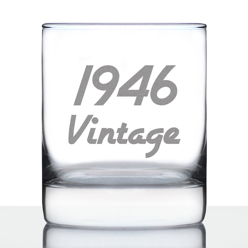 Vintage 1946 - Fun 80th Birthday Whiskey Rocks Glass Gifts for Men & Women Turning 80 - Retro Whisky Drinking Tumbler