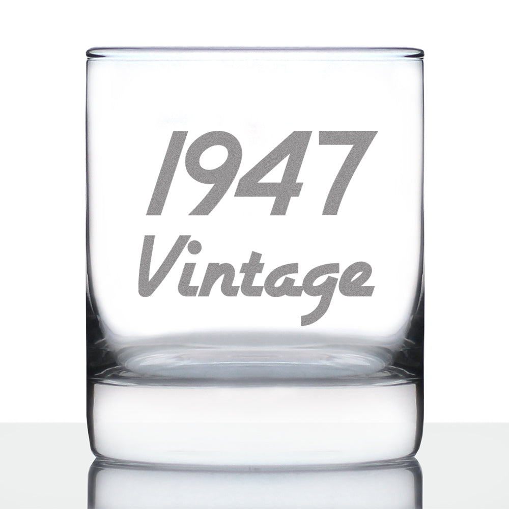 Vintage 1947 - Fun 76th Birthday Whiskey Rocks Glass Gifts for Men &amp; Women Turning 76 - Retro Whisky Drinking Tumbler