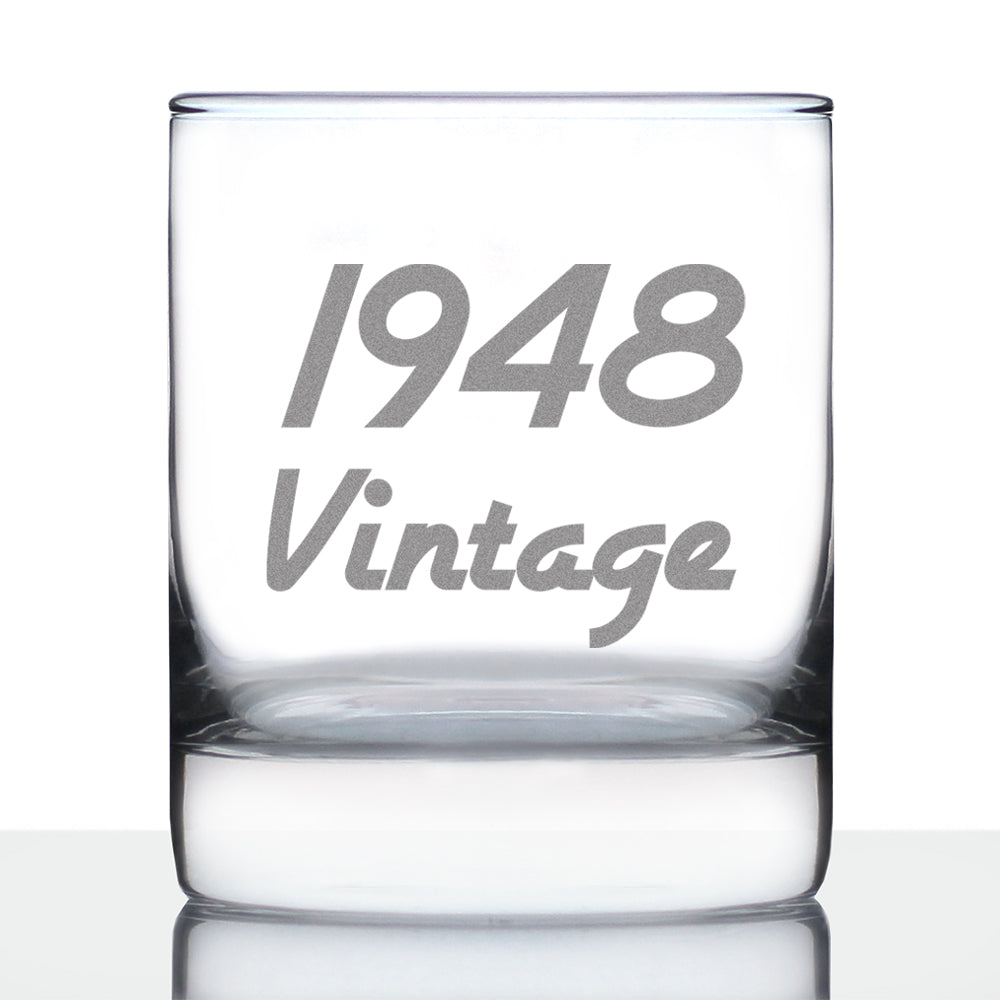 Vintage 1948 - 78th Birthday Rocks Glass, Fun Bday Gift for Men and Women Turning 78, Old Fashioned Glass 10 Ounce Size
