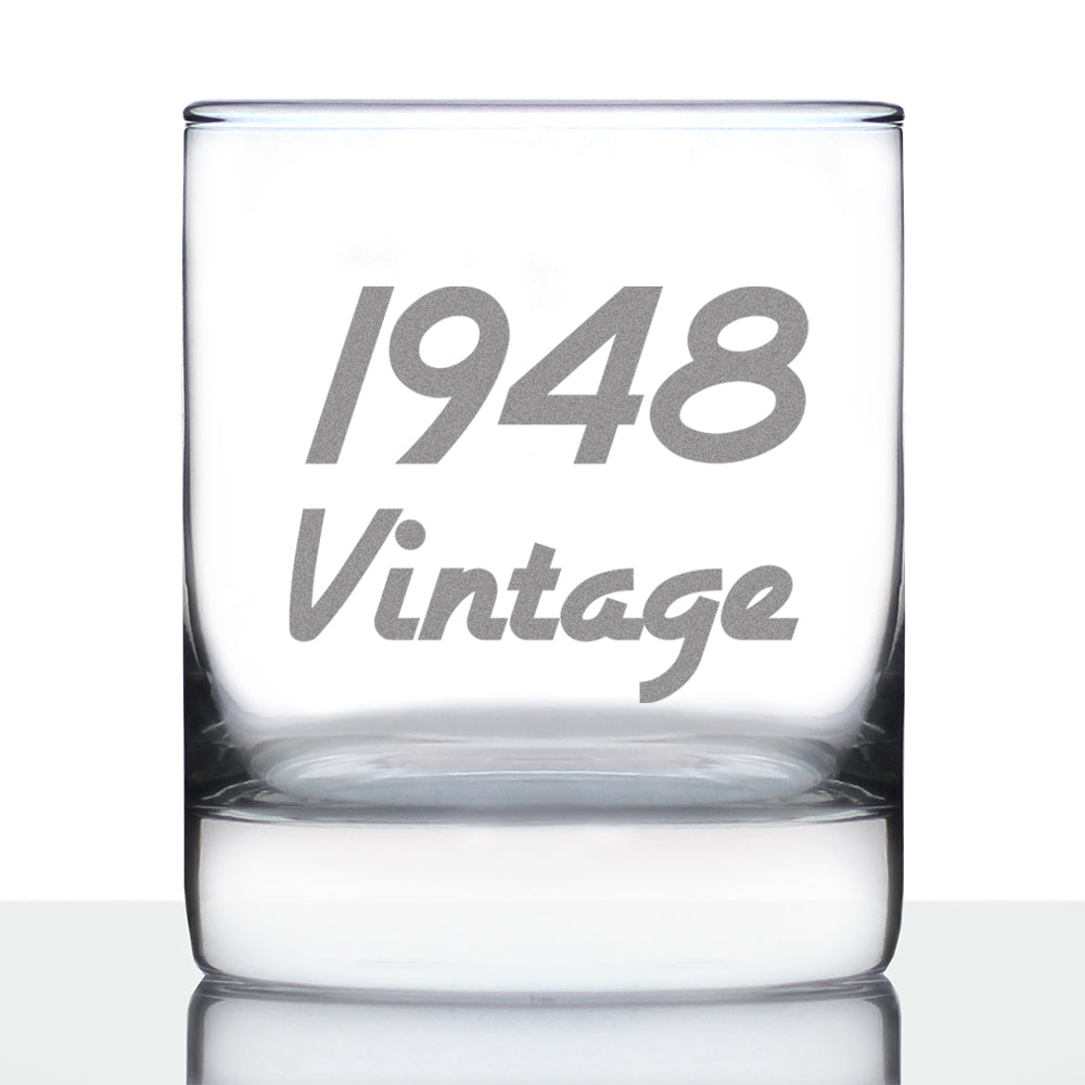 Vintage 1948 - Fun 76th Birthday Whiskey Rocks Glass Gifts for Men &amp; Women Turning 76 - Retro Whisky Drinking Tumbler