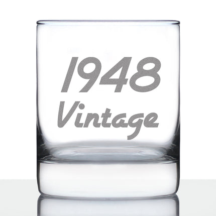 Vintage 1948 - 78th Birthday Rocks Glass, Fun Bday Gift for Men and Women Turning 78, Old Fashioned Glass 10 Ounce Size