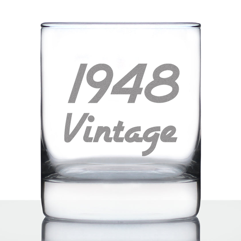 Vintage 1948 - 78th Birthday Rocks Glass, Fun Bday Gift for Men and Women Turning 78, Old Fashioned Glass 10 Ounce Size