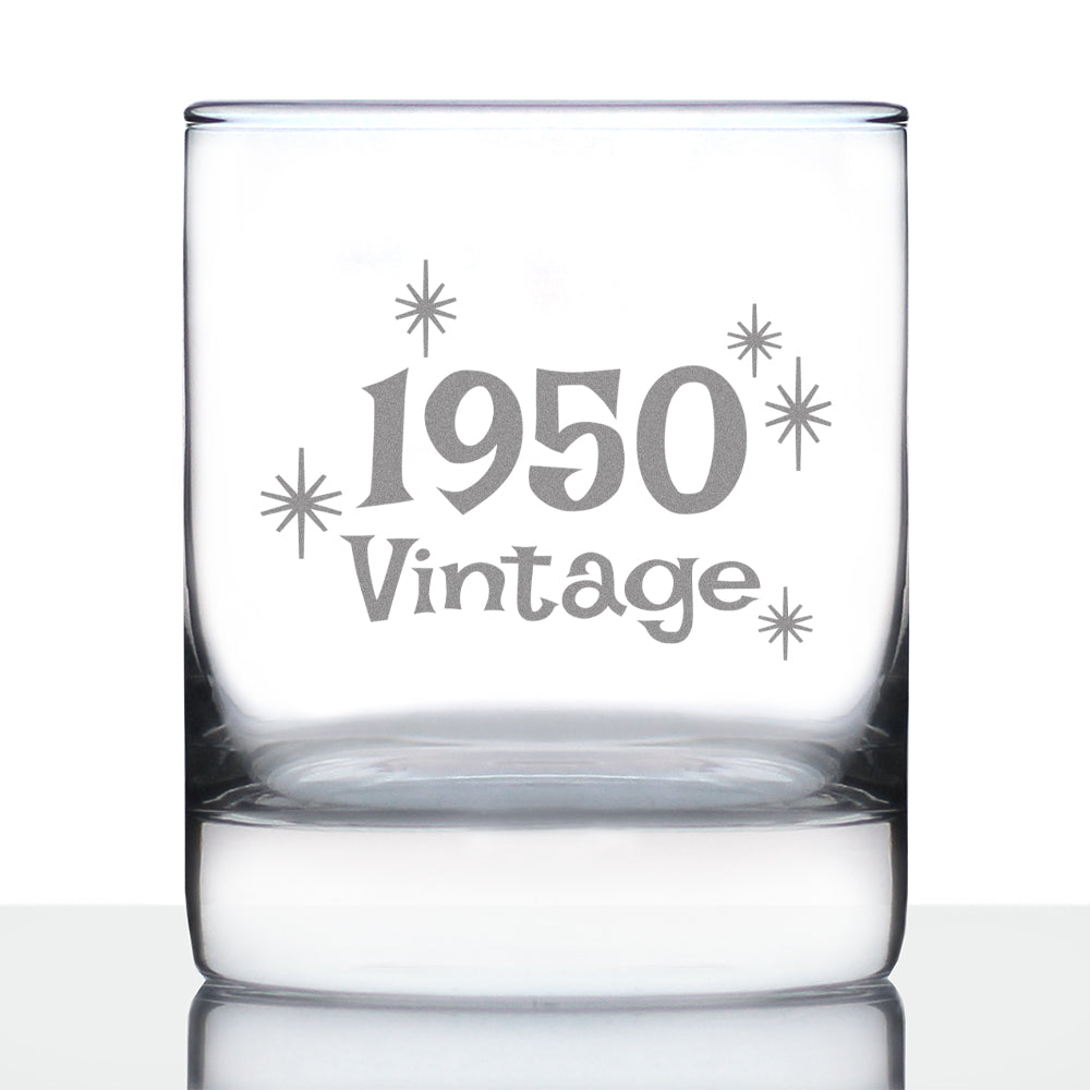 Vintage 1950 - 76th Birthday Rocks Glass, Fun Bday Gift for Men and Women Turning 76, Old Fashioned Glass 10 Ounce Size