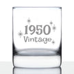 Vintage 1950 - 76th Birthday Rocks Glass, Fun Bday Gift for Men and Women Turning 76, Old Fashioned Glass 10 Ounce Size