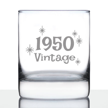 Vintage 1950 - 76th Birthday Rocks Glass, Fun Bday Gift for Men and Women Turning 76, Old Fashioned Glass 10 Ounce Size