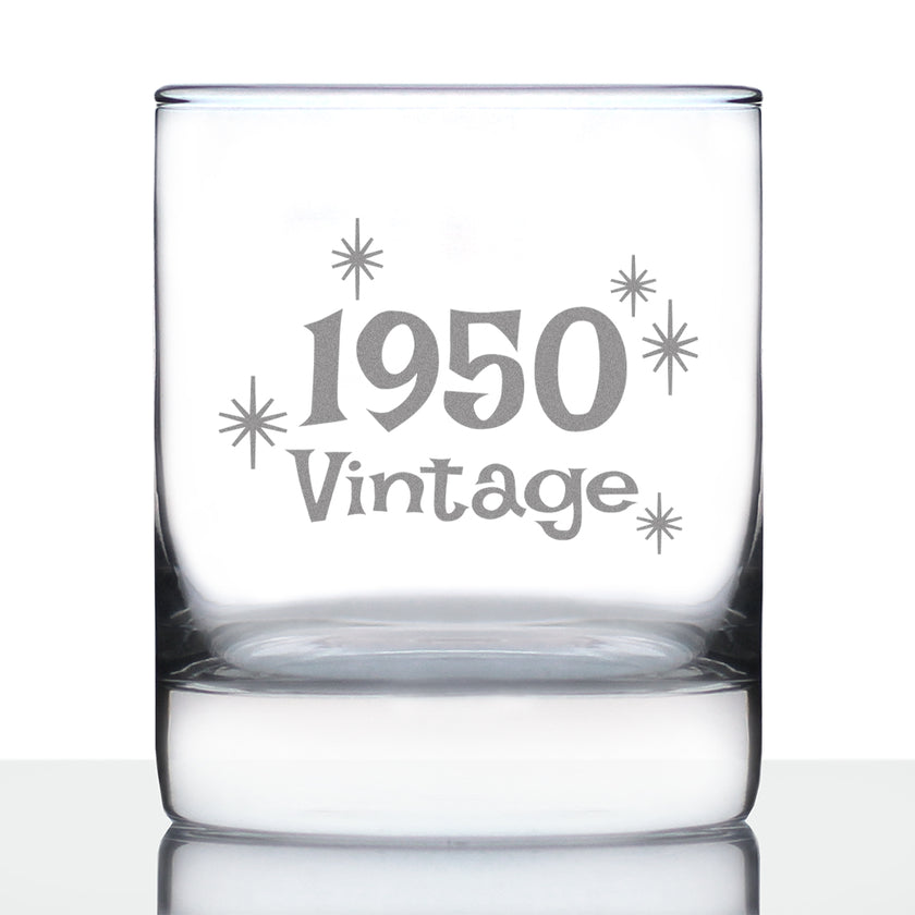 Vintage 1950 - 76th Birthday Rocks Glass, Fun Bday Gift for Men and Women Turning 76, Old Fashioned Glass 10 Ounce Size