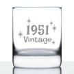 Vintage 1951 - Fun 75th Birthday Whiskey Rocks Glass Gifts for Men & Women Turning 75 - Retro Whisky Drinking Tumbler