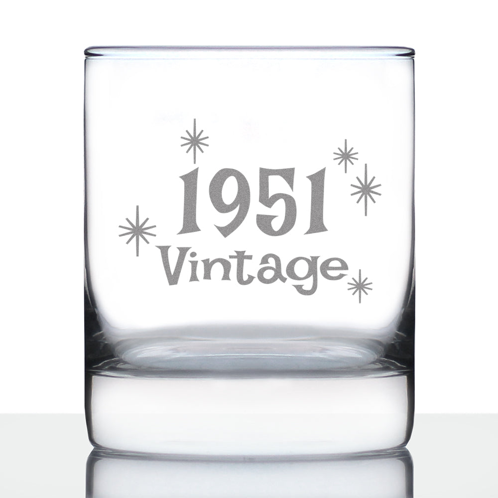 Vintage 1951 - Fun 72nd Birthday Whiskey Rocks Glass Gifts for Men &amp; Women Turning 72 - Retro Whisky Drinking Tumbler