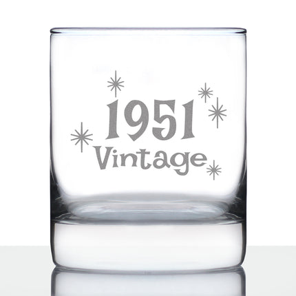 Vintage 1951 - Fun 75th Birthday Whiskey Rocks Glass Gifts for Men & Women Turning 75 - Retro Whisky Drinking Tumbler