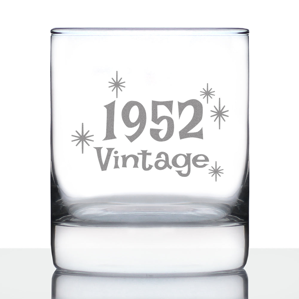 Vintage 1952 - Fun 74th Birthday Whiskey Rocks Glass Gifts for Men & Women Turning 74 - Retro Whisky Drinking Tumbler