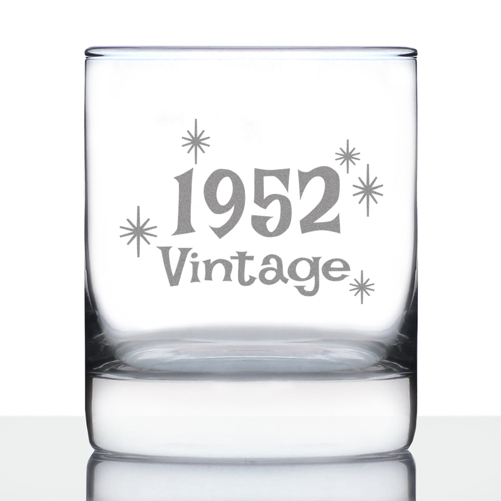 Vintage 1952 - Fun 72nd Birthday Whiskey Rocks Glass Gifts for Men &amp; Women Turning 72 - Retro Whisky Drinking Tumbler