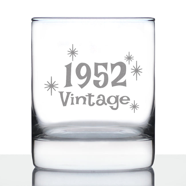 Vintage 1952 - Fun 74th Birthday Whiskey Rocks Glass Gifts for Men & Women Turning 74 - Retro Whisky Drinking Tumbler