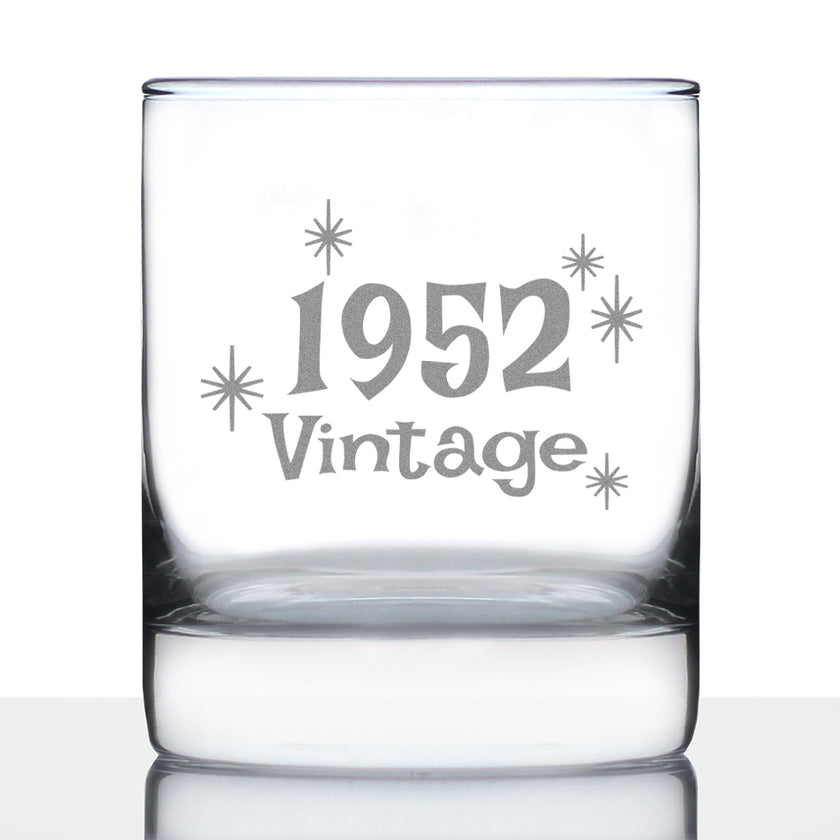 Vintage 1952 - Fun 74th Birthday Whiskey Rocks Glass Gifts for Men & Women Turning 74 - Retro Whisky Drinking Tumbler