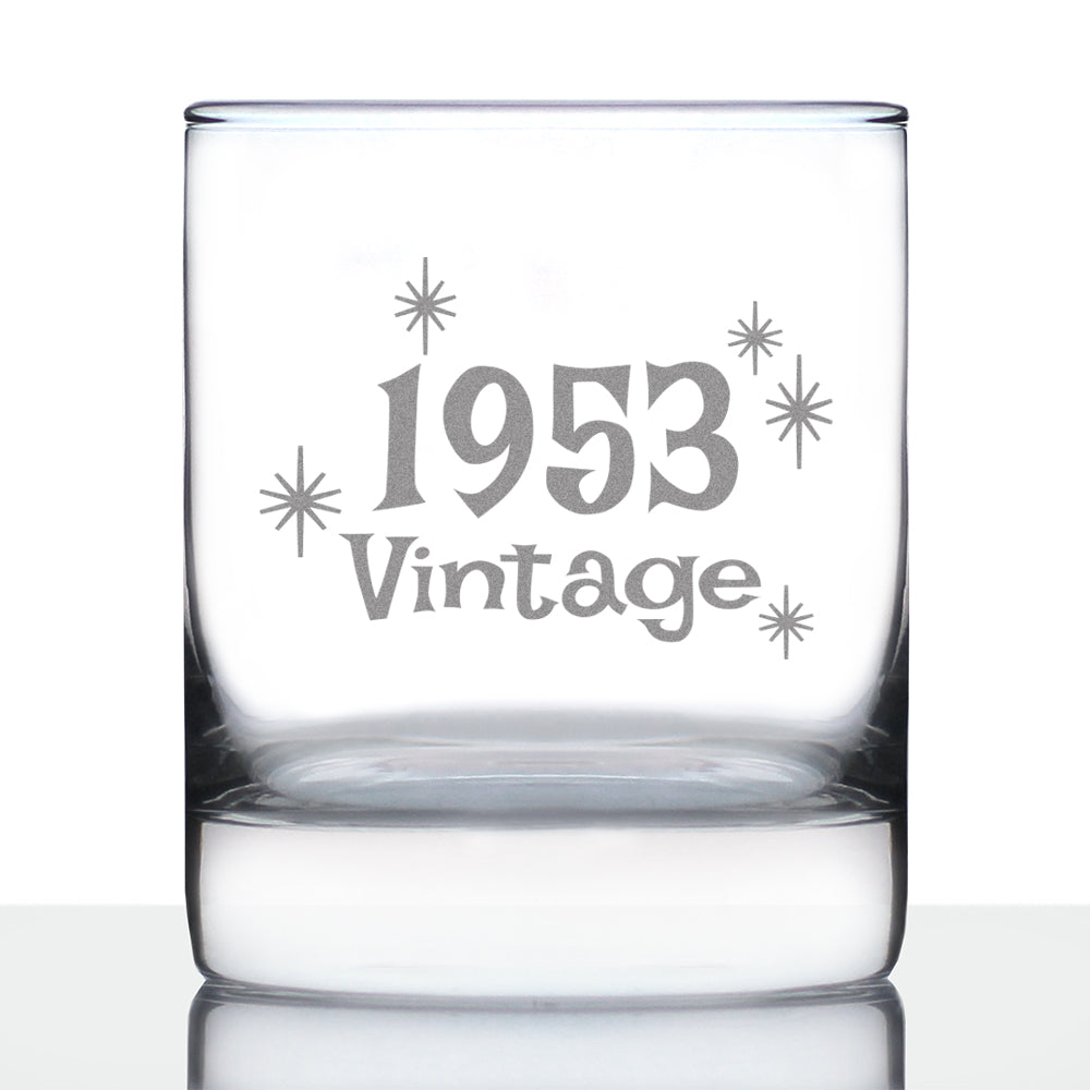 Vintage 1953 - Fun 70th Birthday Whiskey Rocks Glass Gifts for Men &amp; Women Turning 70 - Retro Whisky Drinking Tumbler