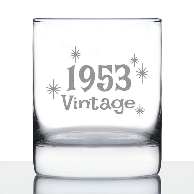 Vintage 1953 - Fun 73rd Birthday Whiskey Rocks Glass Gifts for Men & Women Turning 73 - Retro Whisky Drinking Tumbler