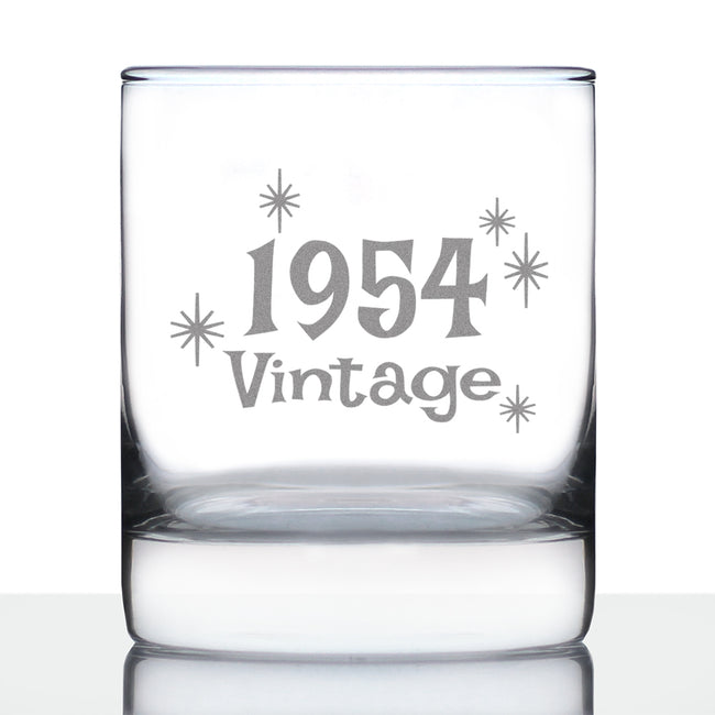 Vintage 1954 - Fun 72nd Birthday Whiskey Rocks Glass Gifts for Men & Women Turning 72 - Retro Whisky Drinking Tumbler