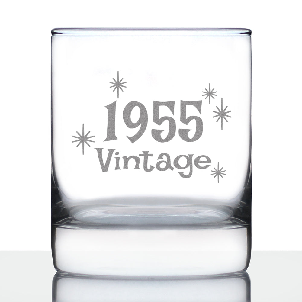 Vintage 1955 - Fun 71st Birthday Whiskey Rocks Glass Gifts for Men & Women Turning 71 - Retro Whisky Drinking Tumbler