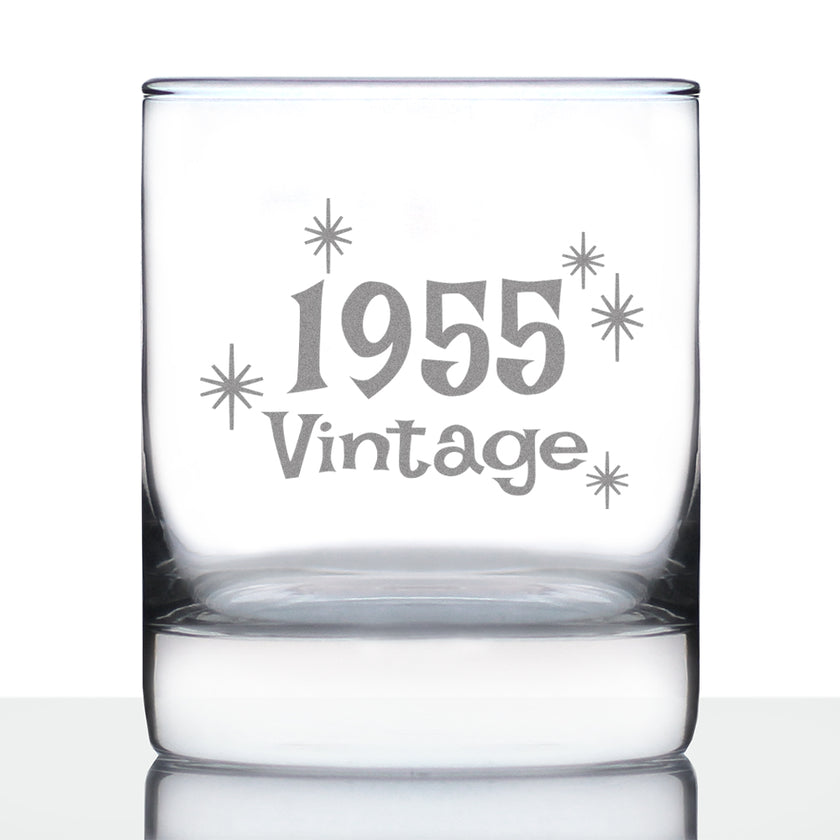Vintage 1955 - Fun 71st Birthday Whiskey Rocks Glass Gifts for Men & Women Turning 71 - Retro Whisky Drinking Tumbler