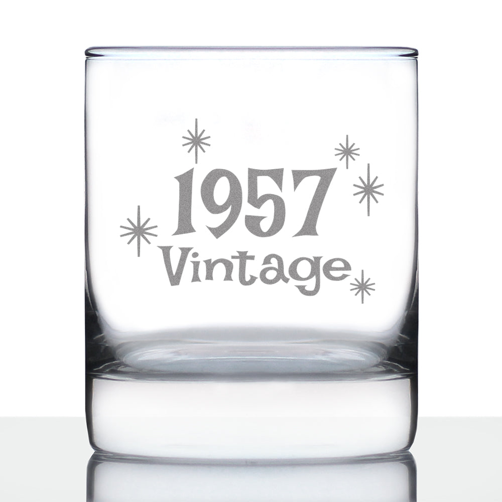 Vintage 1957 - 69th Birthday Rocks Glass, Fun Bday Gift for Men and Women Turning 69, Old Fashioned Glass 10 Ounce Size