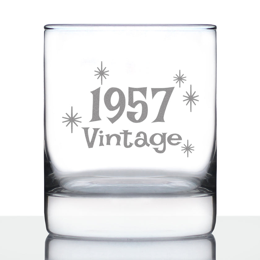 Vintage 1957 - 69th Birthday Rocks Glass, Fun Bday Gift for Men and Women Turning 69, Old Fashioned Glass 10 Ounce Size