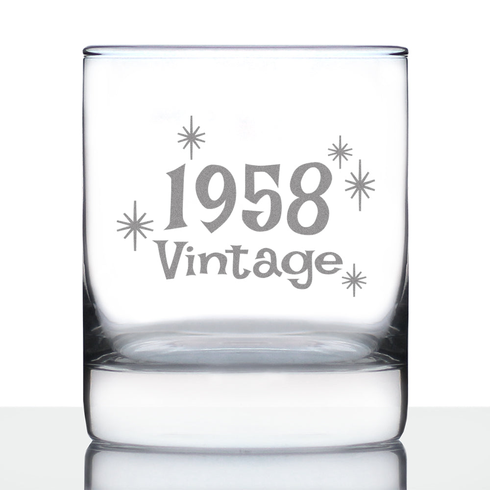 Vintage 1958 - Fun 65th Birthday Whiskey Rocks Glass Gifts for Men &amp; Women Turning 65 - Retro Whisky Drinking Tumbler