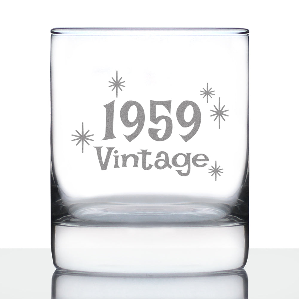 Vintage 1959 - Fun 67th Birthday Whiskey Rocks Glass Gifts for Men & Women Turning 67 - Retro Whisky Drinking Tumbler