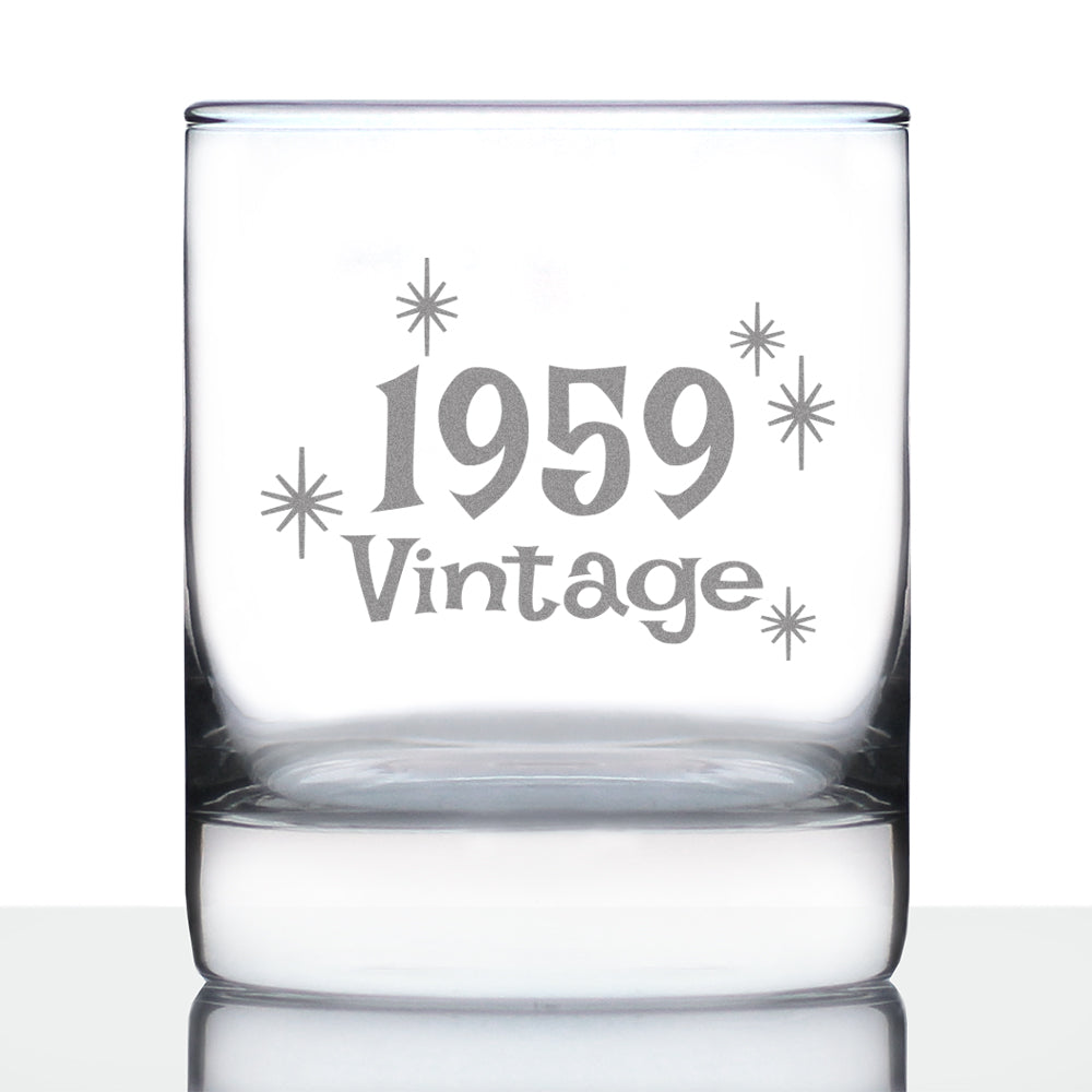 Vintage 1959 - Fun 64th Birthday Whiskey Rocks Glass Gifts for Men &amp; Women Turning 64 - Retro Whisky Drinking Tumbler
