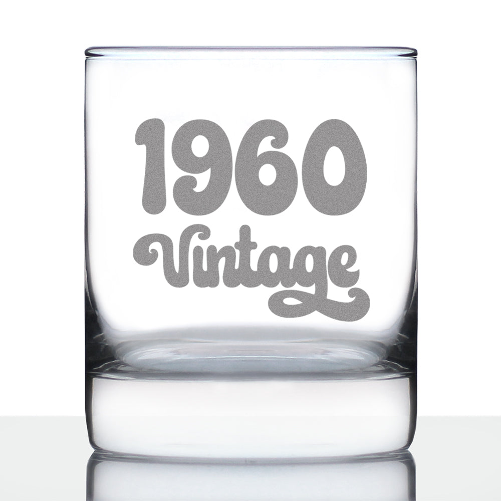 Vintage 1960 - 66th Birthday Rocks Glass, Fun Bday Gift for Men and Women Turning 66, Old Fashioned Glass 10 Ounce Size