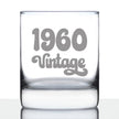 Vintage 1960 - 66th Birthday Rocks Glass, Fun Bday Gift for Men and Women Turning 66, Old Fashioned Glass 10 Ounce Size